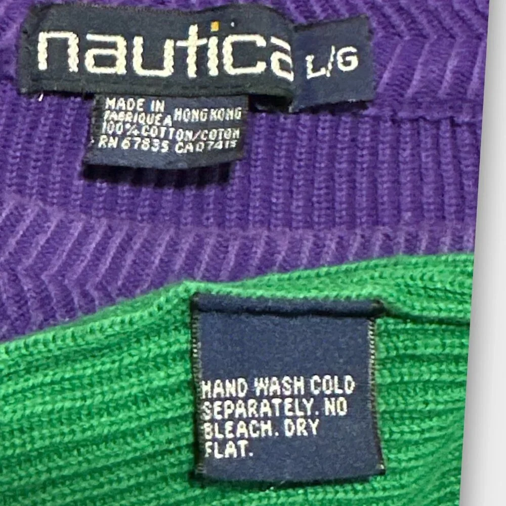 Vintage Nautica Men's Sz L 90s Yacht Club Color Block Knit Ribbed Sweater‎ Retro